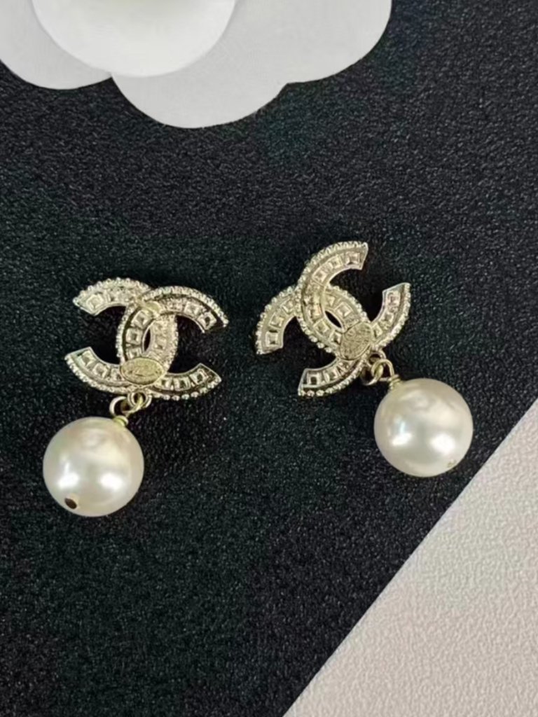Chanel Classic Double C Pearl Drop Earrings